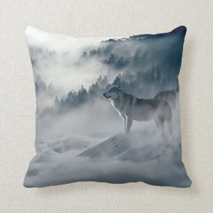 Wolves in Snowy Winter Landscape Throw Pillow