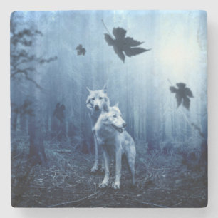 Wolves in the Forest at Dawn Stone Coaster