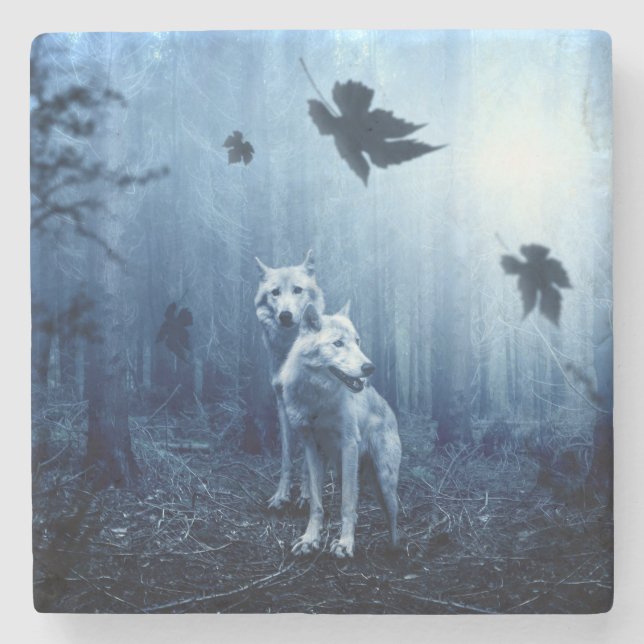 Wolves in the Forest at Dawn Stone Coaster (Front)