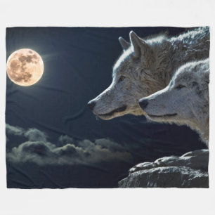 Wolves In The Moonlight Fleece Blanket, Large Blanket