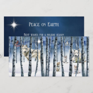 Wolves in Winter Woods with Star Christmas Card