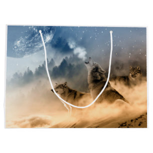 Wolves Moon Fog Nature Scenery Large Gift Bag