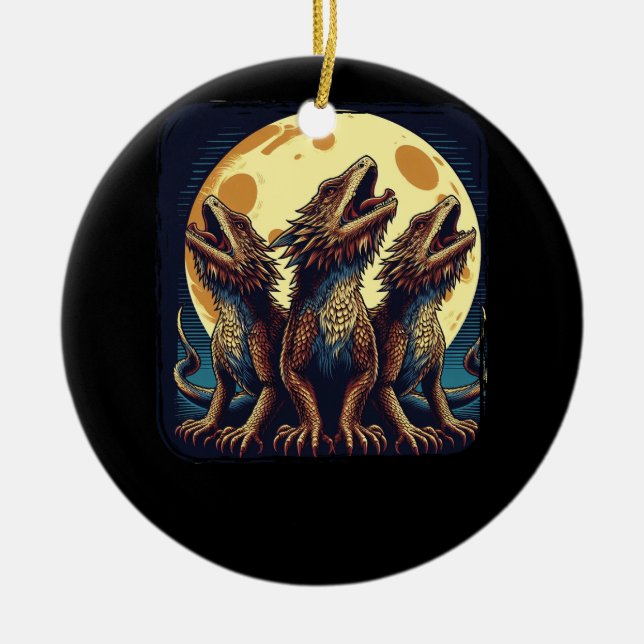 Wolves Parody Three Bearded Dragons Howl At Moon 3 Ceramic Ornament (Front)