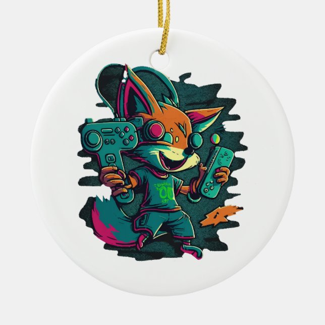 Wolves play games ceramic ornament (Front)