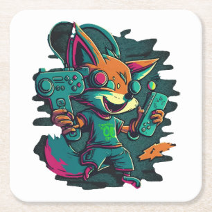 Wolves play games square paper coaster