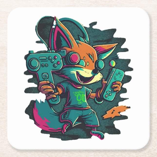 Wolves play games square paper coaster (Front)