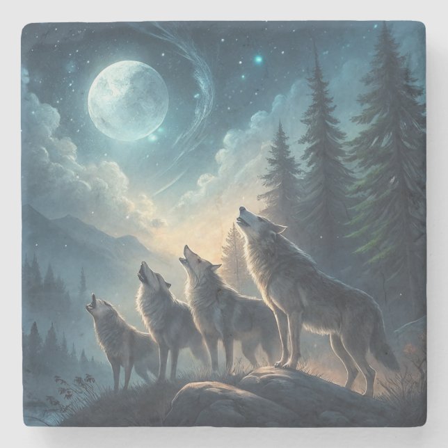 Wolves Stone Coaster (Front)