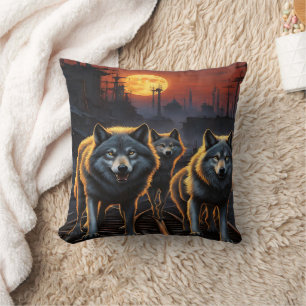 Wolves Strolling Under Moonlight. Throw Pillow