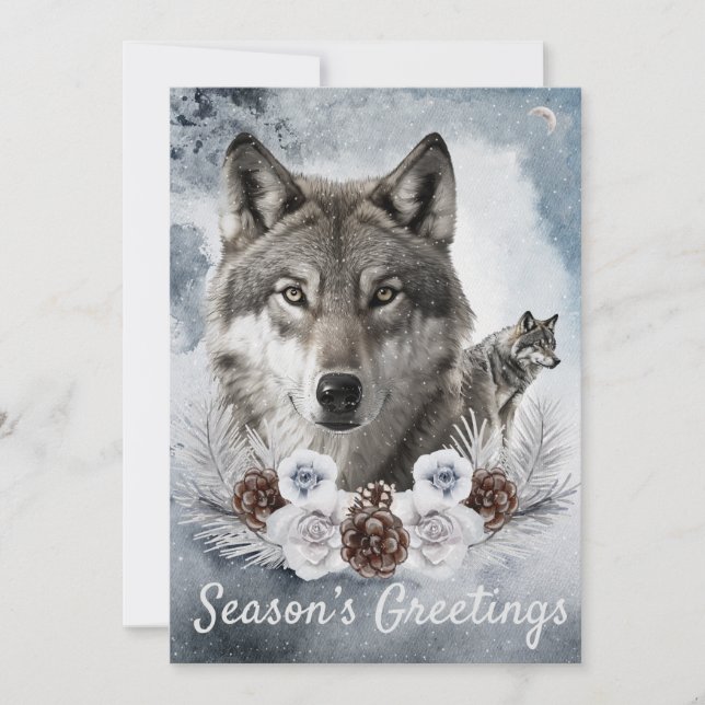 Wolves Watercolor Winter Christmas Holiday Card (Front)