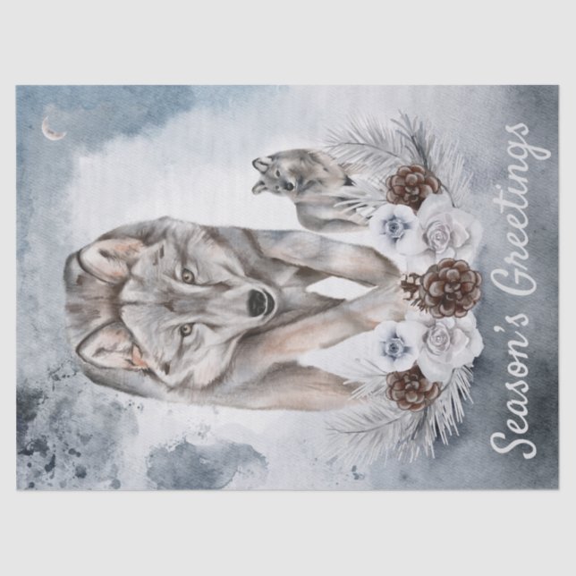 Wolves Watercolor Winter Christmas Tissue Paper (Front)