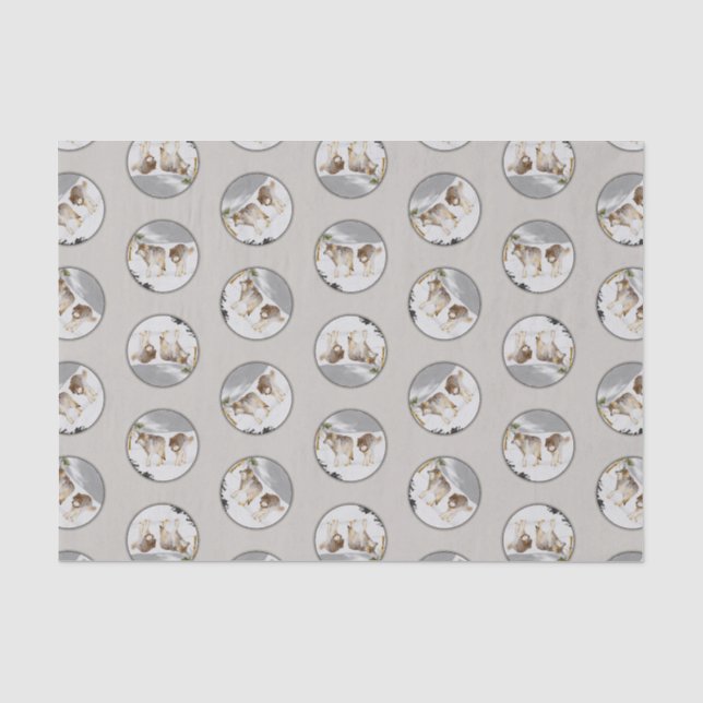 Wolves Winter Snow Painting Original Wildlife Art Tissue Paper (Front)