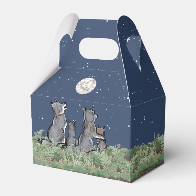 Wolves Wolf Howling at Moon, Night Stars Animal Favor Box (Front Side)
