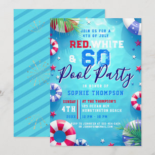 Woman 4th of July Pool Party Adult 60th Birthday Invitation