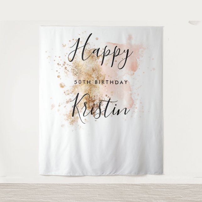 Woman 50th Birthday Photo Booth Backdrop Tapestry (Front)