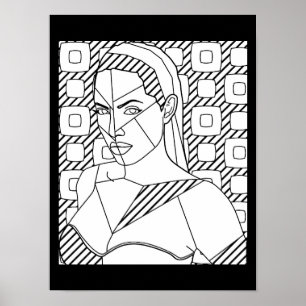 woman abstract line art illustration colouring pag poster
