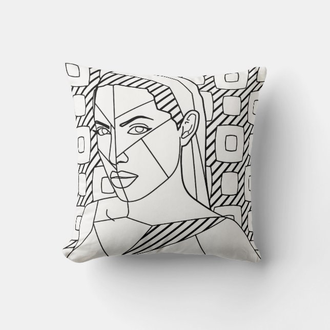 woman abstract line art illustration colouring pag throw pillow (Front)