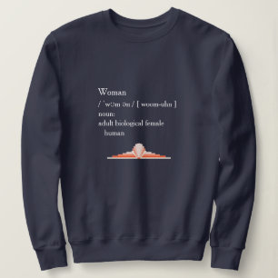 Woman: adult biological female human sweatshirt