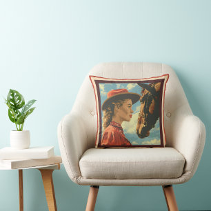 Woman and a Horse   Vintage Art   Throw Pillow