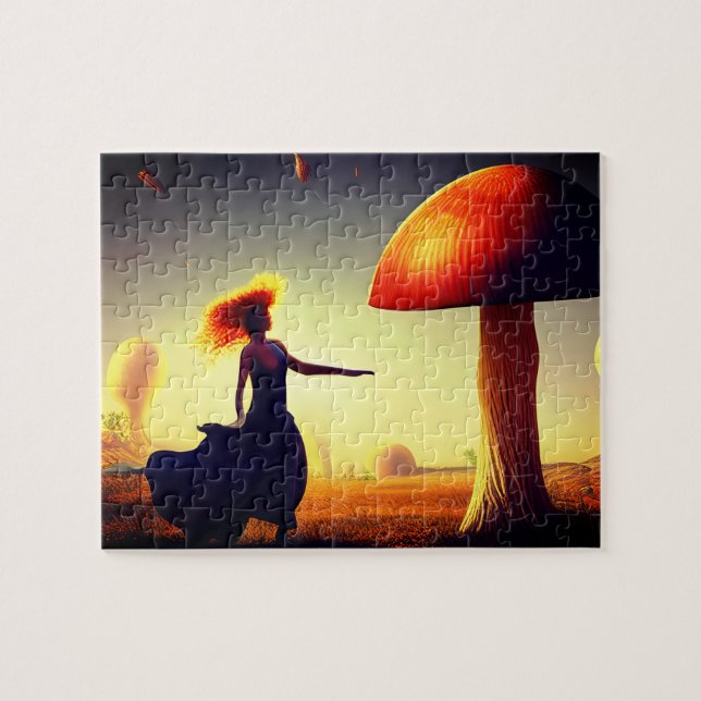 Woman and a  Huge Mushroom Jigsaw Puzzle (Horizontal)