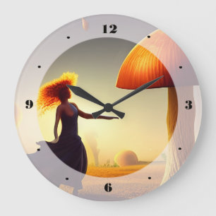 Woman and a  Huge Mushroom Large Clock