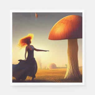 Woman and a Huge Mushroom Napkin
