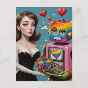 Woman and a Rainbow Robot  Postcard