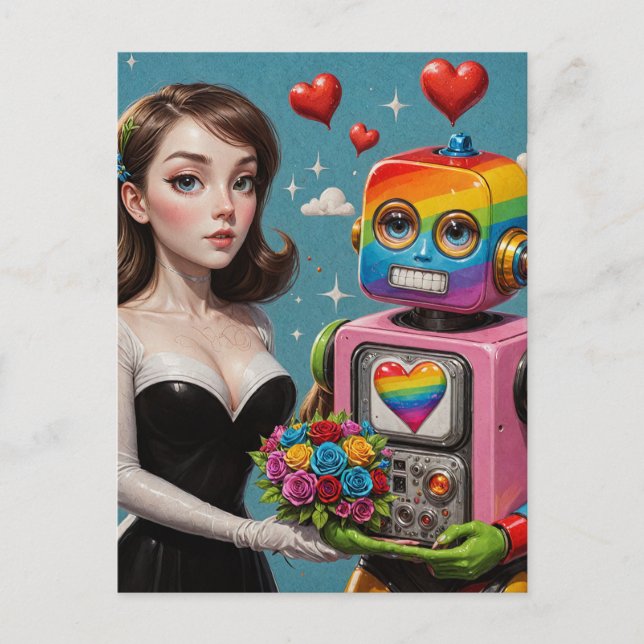 Woman and a Rainbow Robot  Postcard (Front)