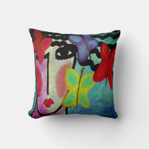 Woman and Butterflies Abstract Art Throw Pillow