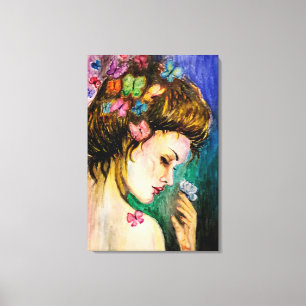Woman and Butterflies Canvas Print - Painting