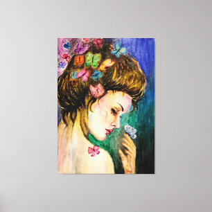 Woman and Butterflies Canvas Print - Painting