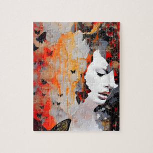 Woman and Butterflies Messy Painting Jigsaw Puzzle