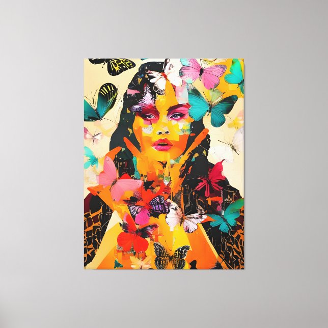 Woman and Butterflies Mixed Media Canvas Print (Front)