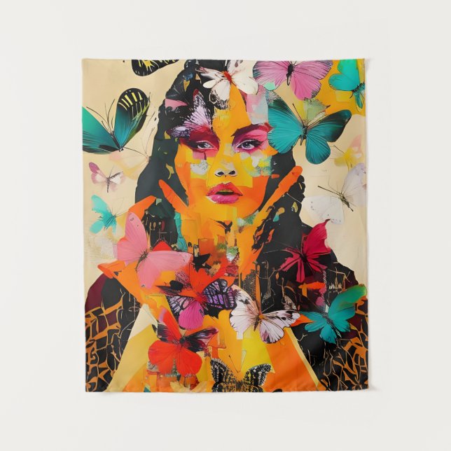 Woman and Butterflies Mixed Media Tapestry (Front)