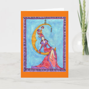 Woman and Cat in Crescent Moon Greeting Card