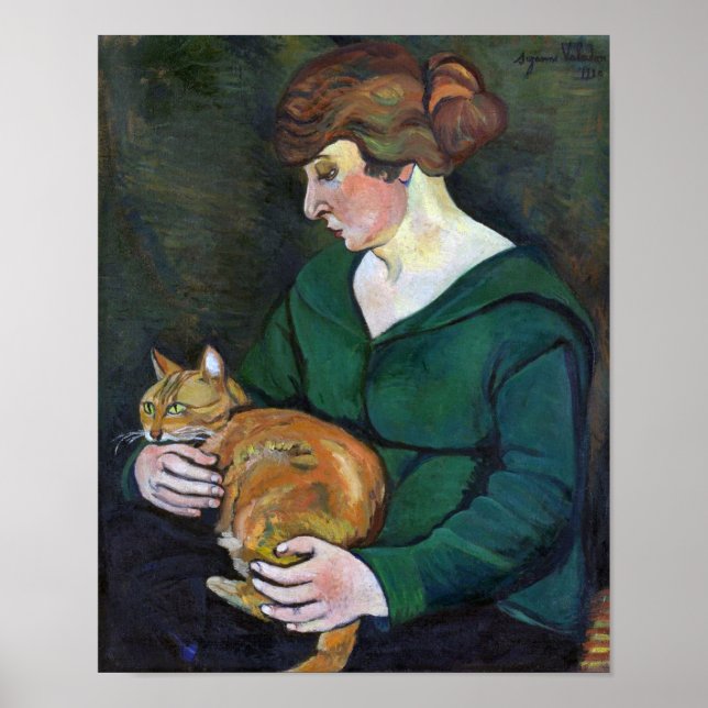 Woman and Cat, Suzanne Valadon Poster (Front)