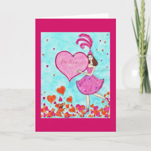 Woman and Cat Valentine's Greeting Card with Heart
