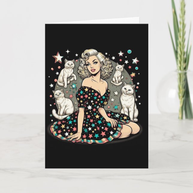 Woman and Cats Blank Inside All Occasion Greeting Card (Front)