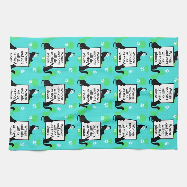 Woman and Cats will do as they Please Kitchen Towel (Horizontal)