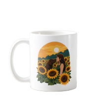 Woman and Chocolate Labrador in a Golden Sunflower