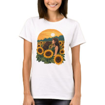 Woman and Chocolate Labrador in a Golden Sunflower