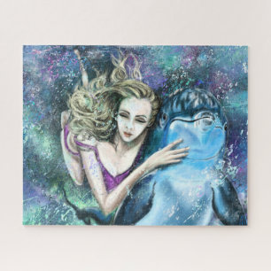 Woman and Dolphin Friends Puzzle - Painting
