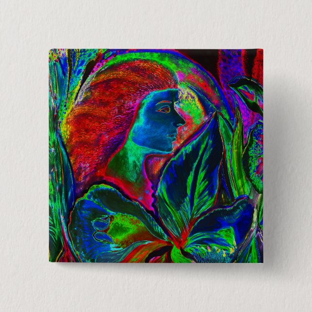 Woman and Flower, Deep Colours (m4sol) 2 Inch Square Button (Front)