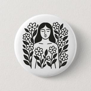 Woman And Flowers 2 Inch Round Button
