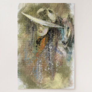 Woman and Horse - Abstract Original Art Painting Jigsaw Puzzle