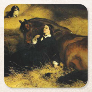 Woman and Horse Square Paper Coaster
