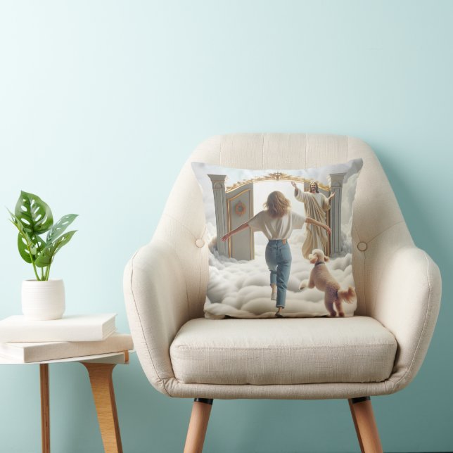 Woman and Labradoodle At Heaven's Gate Throw Pillow (Chair)