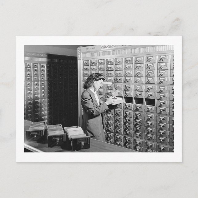 Woman and Library Card Catalog Vintage (Front)