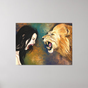 Woman and Lion Scream Canvas Print - Painting