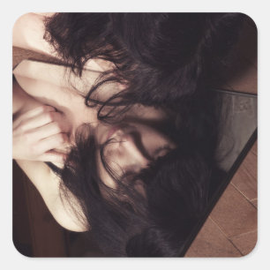 Woman and mirror square sticker