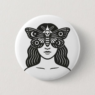 Woman And Moth 2 Inch Round Button